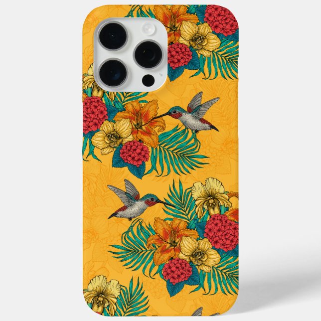 Coques Case-Mate iPhone Colibris et bouquet tropical en jaune (Verso)