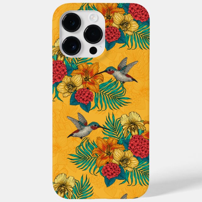 Coques Case-Mate iPhone Colibris et bouquet tropical en jaune (Verso)