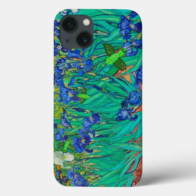 Coques Case-Mate iPhone Colibris sur les Irises Bleues de VanGough (Verso)
