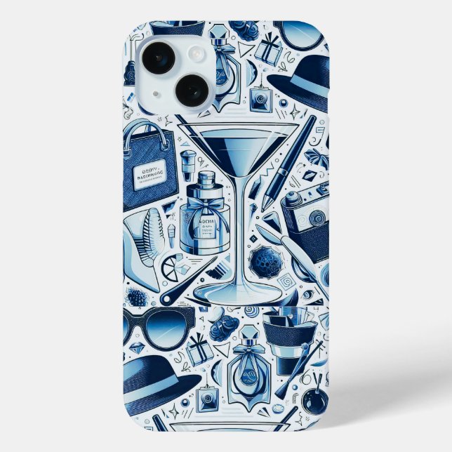 Coques Case-Mate iPhone Collage chic bleu foncé et design moderne (Verso)