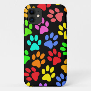 Coque iPhone 11 Collage coloré d'empreintes de pattes