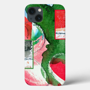 Etui iPhone 13 collage d'art abstrait, médias mélangés et