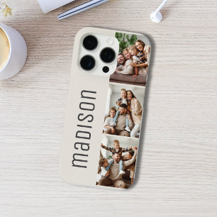 Coque iPhone 16 Pro Collage de 3 photos avec nom ou texte personnalisé