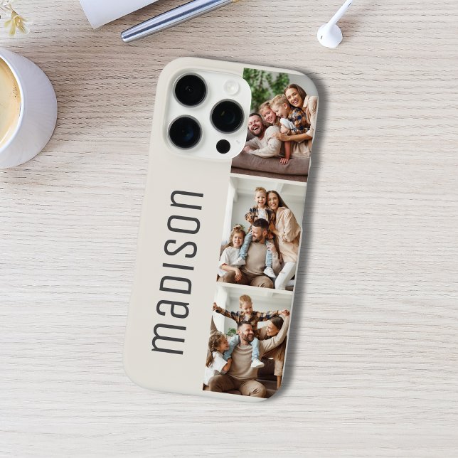 Coques Case-Mate iPhone Collage de 3 photos avec nom ou texte personnalisé (Custom Name or Text 3 Photo Collage iPhone 16 Pro Case)