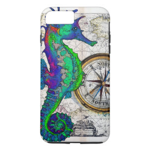 Coque iPhone 8 Plus/7 Plus Collage de boussole d'hippocampe