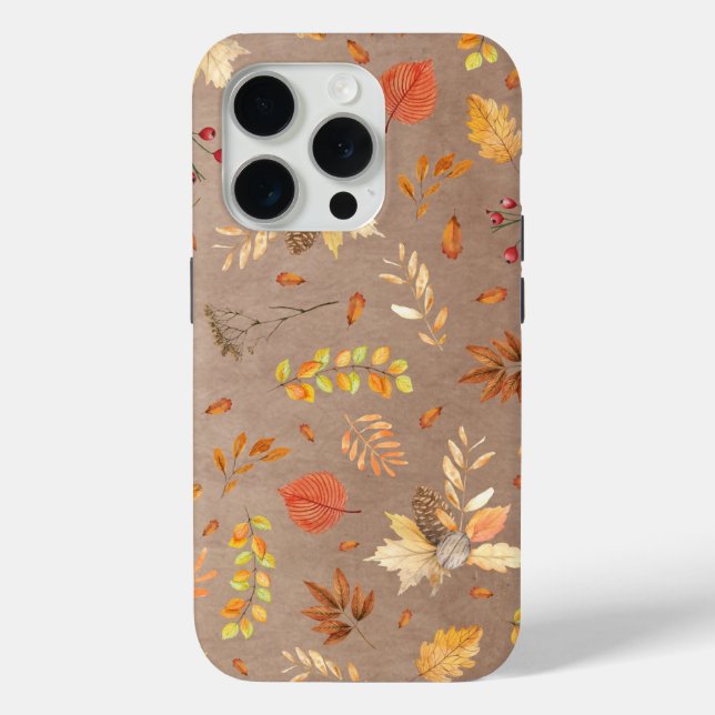 Coques Case-Mate iPhone Collage de feuilles d'automne sur fond marron (Verso)