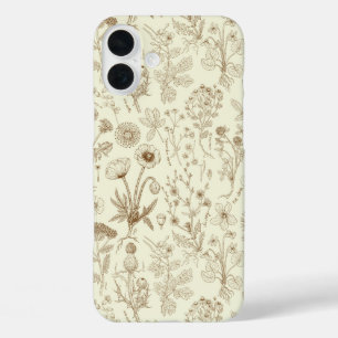 Coque Pour iPhone 16 Plus Collage de fleurs sauvages / beige et sépia
