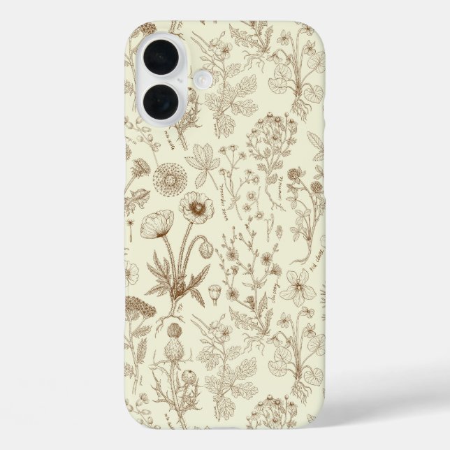 Coques Case-Mate iPhone Collage de fleurs sauvages / beige et sépia (Verso)