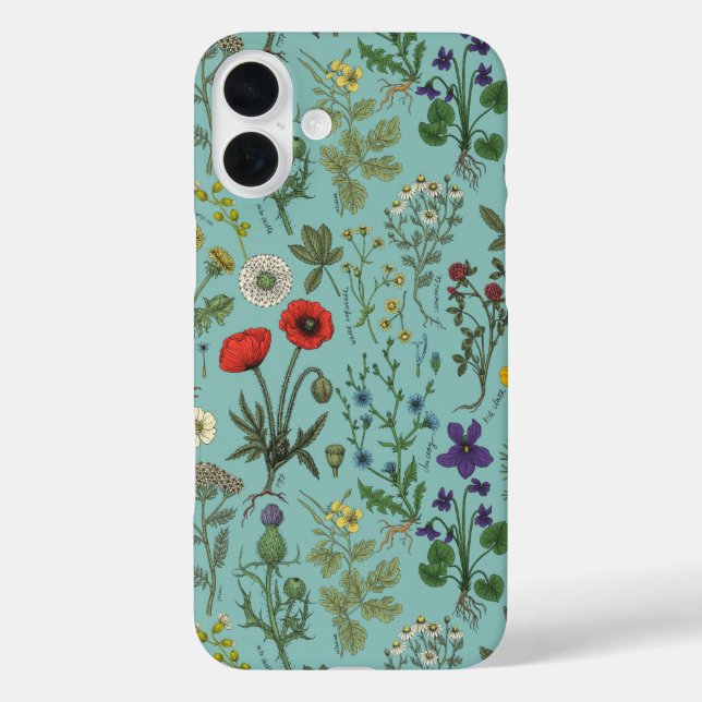 Coques Case-Mate iPhone Collage de fleurs sauvages sur fond bleu (Verso)