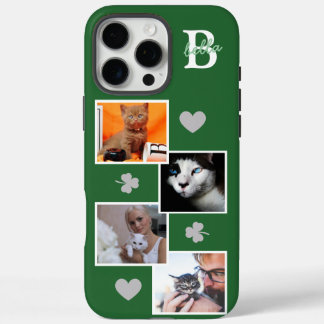 Coque iPhone 16 Pro Max Collage de photos de chat personnalisé monogramme