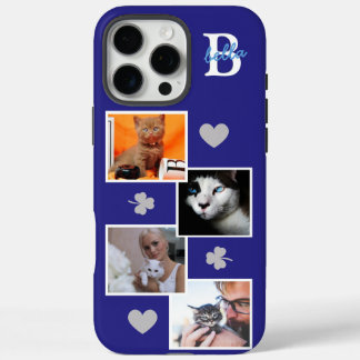 Coque iPhone 16 Pro Max Collage de photos de chat personnalisé monogramme 