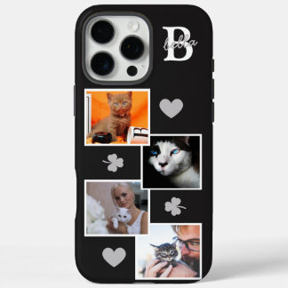 Coque iPhone 16 Pro Max Collage de photos de chat personnalisé monogramme 