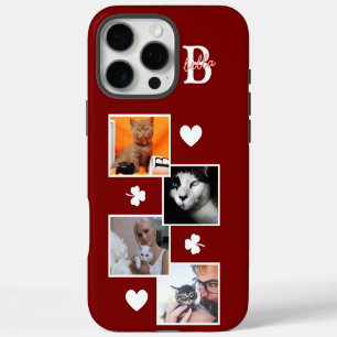 Coque iPhone 16 Pro Max Collage de photos de chat personnalisé monogramme