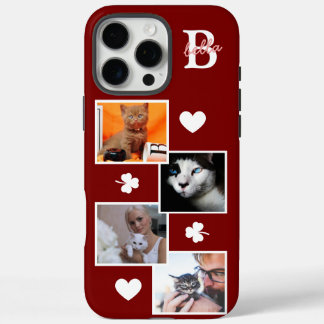 Coque iPhone 16 Pro Max Collage de photos de chat personnalisé monogramme 