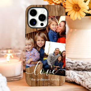 Coque iPhone 16 Pro Max Collage de photos de famille en bois rustique