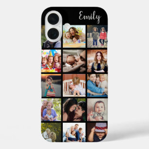 Coque Pour iPhone 16 Plus Collage de photos de famille personnalisé et nom