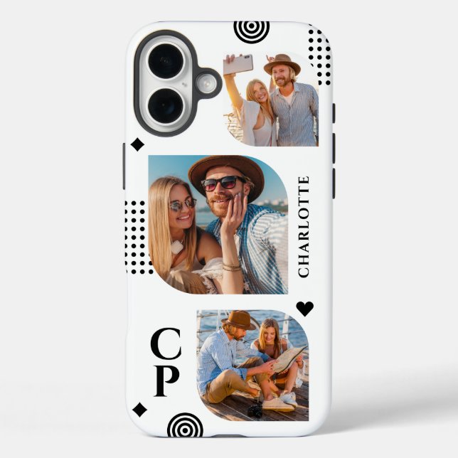 Coques Case-Mate iPhone Collage de photos de nom de monogramme 3 Tendance  (Verso)