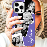 Case-Mate iPhone Case Collage de photos Instagram personnalisé avec nom<br><div class="desc">Étui violet personnalisé pour iPhone 11 avec collage de photos Instagram. Ce design moderne tendance comporte un emplacement pour 4 photos de style Instagram carré. Ajoutez votre nom ou votre texte pour personnaliser davantage ce design DIY personnalisé et choisissez votre propre couleur de fond.</div>