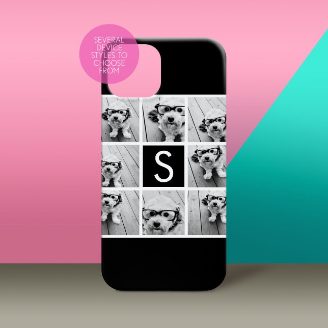 Coques Case-Mate iPhone Collage de photos noir et blanc Monogramme personn (Personalized Phone Case with Custom Photos and Text - Pick Your Device Style)