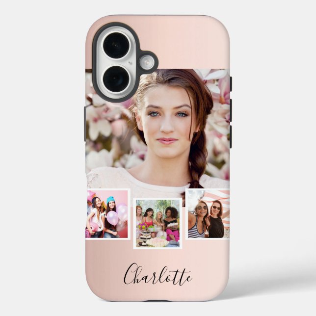 Coques Case-Mate iPhone Collage de photos nom rose gold blush (Verso)