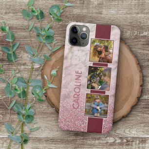 Coque iPhone 16 Pro Max Collage de photos personnalisé sur fond de marbre