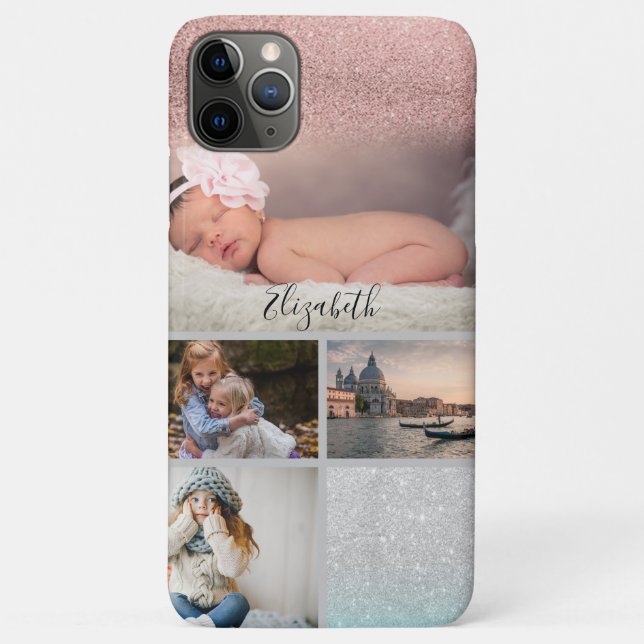 Coques Case-Mate iPhone Collage de photos Rose Gold Votre Nom (Dos)