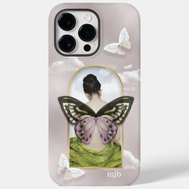 Coques Case-Mate iPhone Collage Imaginaire de rêve papillon avec monogramm (Verso)