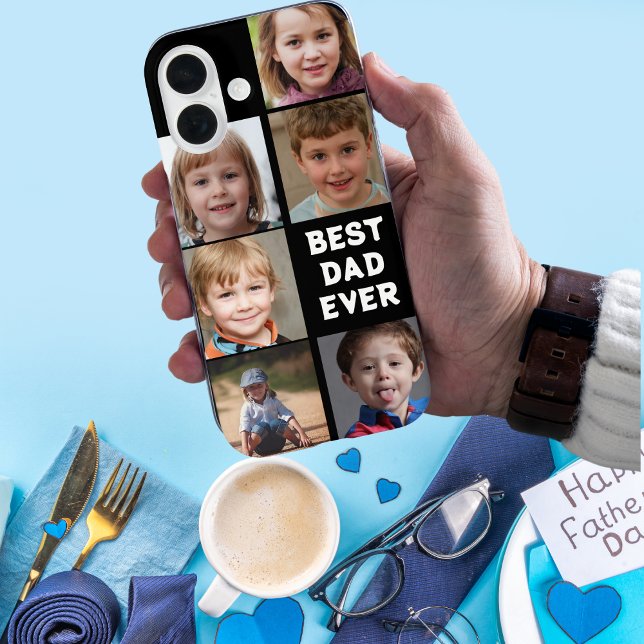 Coques Case-Mate iPhone Collage personnalisé de 6 photos "Meilleur papa ja (Custom 6-Photo Collage "Best Dad Ever" Case-Mate iPhone 16 Case)