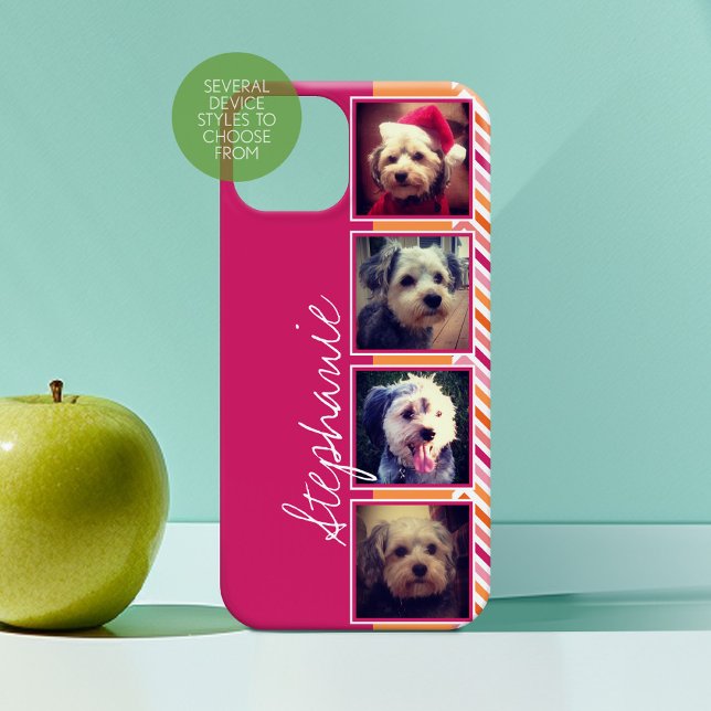 Coques Case-Mate iPhone Collage photo avec des Chevrons Hot Pink et Orange (Personalized Phone Case with Custom Photos and Text)