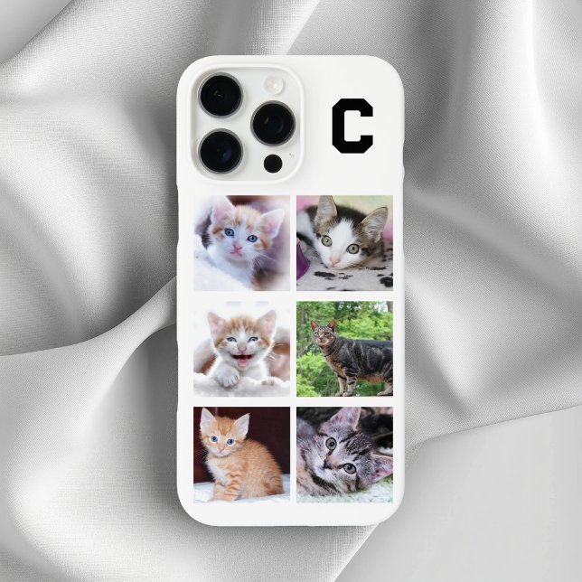 Coques Case-Mate iPhone Collage photo de 6 carrés pour animal de compagnie (Monogrammed 6 Square Pet Photo Collage White Case-Mate iPhone Case)
