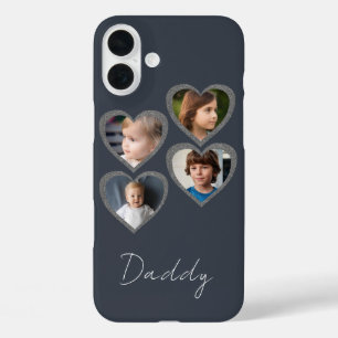 Coque Pour iPhone 16 Plus Collage photo de quatre enfants avec coeurs gris P