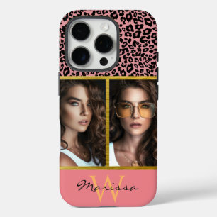Coque iPhone 16 Pro Collage photo Empreinte de léopard couleur et mono