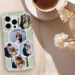 Coque Case-Mate iPhone Collage photo Honeypeb 5 Photo Sage Green<br><div class="desc">Créez votre propre collage photo en motif nid d'abeille. Le modèle photo est mis en place pour vous d'ajouter 5 de vos photos préférées d'amis, de famille, d'animaux de compagnie, de vacances etc. Vos images seront affichées en forme d'hexagone pour former le nid d'abeille, travaillant en lignes de gauche à...</div>