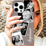 Coque Pour iPhone 16 Collage photo Instagram personnalisé Nom personnal<br><div class="desc">Photo personnalisée Instagram Collage Ash Grey Personnalisé iPhone 16 Coque. Ce design moderne branché propose un espace pour 4 photos de style instagram carré. Ajoutez votre nom ou votre texte pour personnaliser davantage ce design personnalisé do-it-yourself choisissez votre propre couleur arrière - plan.</div>