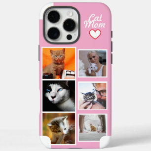 Coque iPhone 16 Pro Max Collage Photo Maman Chat Personnalisé Rose avec No