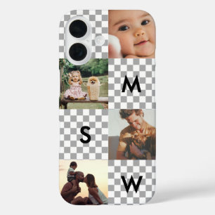 Coque Pour iPhone 16 Collage photo moderne monogramme damier