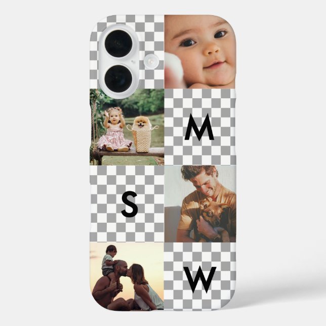 Coques Case-Mate iPhone Collage photo moderne monogramme damier (Verso)
