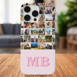 Coque iPhone 16 Pro Max Collage photo moderne rose Premier monogramme
