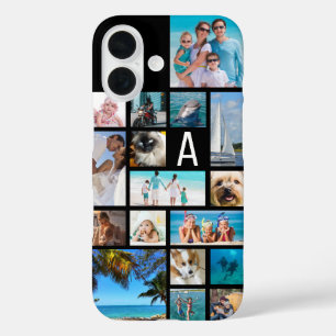Coque Pour iPhone 16 Collage photo Monogramme 17 Photos Noires