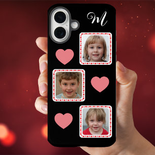 Coque Pour iPhone 16 Plus Collage photo personnalisé avec coeur et monogramm