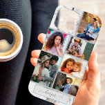 Case-Mate iPhone Case Collage photo personnalisé de 6 photos sur marbre<br><div class="desc">Coque iphone de collage photo moderne que vous pouvez personnaliser avec 6 de vos photos préférées et votre nom. Le modèle est configuré pour vous permettre d'ajouter vos photos, de travailler de haut en bas en rangées. Le design a un arrière - plan élégant en marbre gris et votre nom...</div>