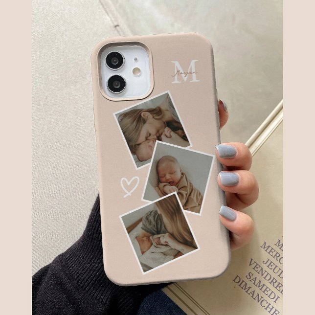 Coques Case-Mate iPhone Collage photo personnalisé Monogram Beige 3 (Créateur téléchargé)