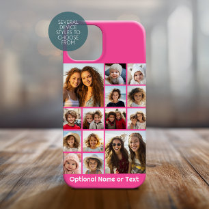 Coque Case-Mate iPhone Collage photo rose vif - Grille moderne de 14 phot
