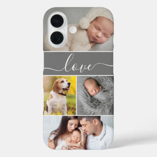 Coque Pour iPhone 16 Collage photo simple Love script Personnalisé