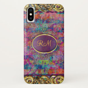 Coque iPhone X Collage Vintage coloré monogramme