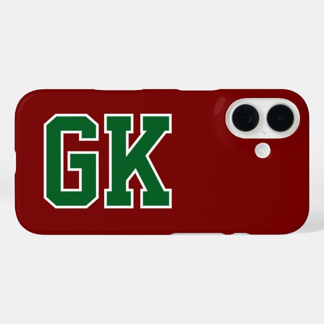 Coques Case-Mate iPhone College Bourgogne Vert Monogramme Initiales (Verso (horizontal))