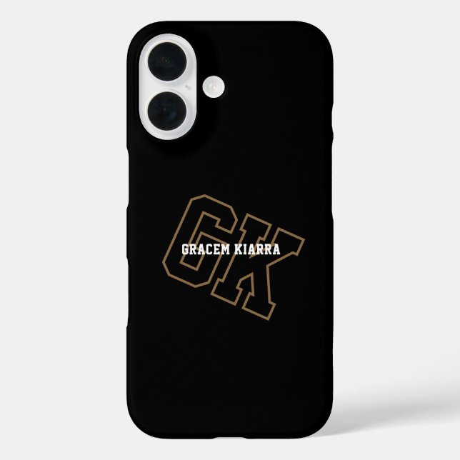 Coques Case-Mate iPhone Collège Or Noir Monogramme Initiales Varsity (Verso)