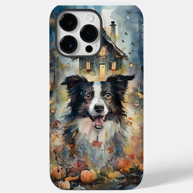 Coques Case-Mate iPhone Collie frontalier d'Halloween avec effroi Citrouil (Verso)