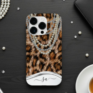 Coque Case-Mate iPhone Collier Diamant Perle Nom Manuscrit Léopard