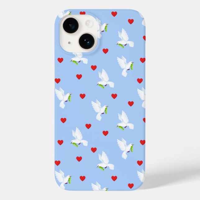 Coques Case-Mate iPhone Colombe blanche avec branche d'olivier et cœurs ro (Verso)